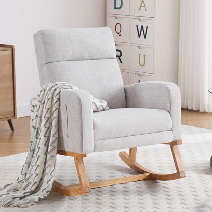 HCHAIRH Rocking Chair Nursery, Nursing Rocking Chairs with Foot Rest for Mom Nursery, Glider Rocker Chair with Footrest and High Backrest for Living Room, Bedroom, Beige