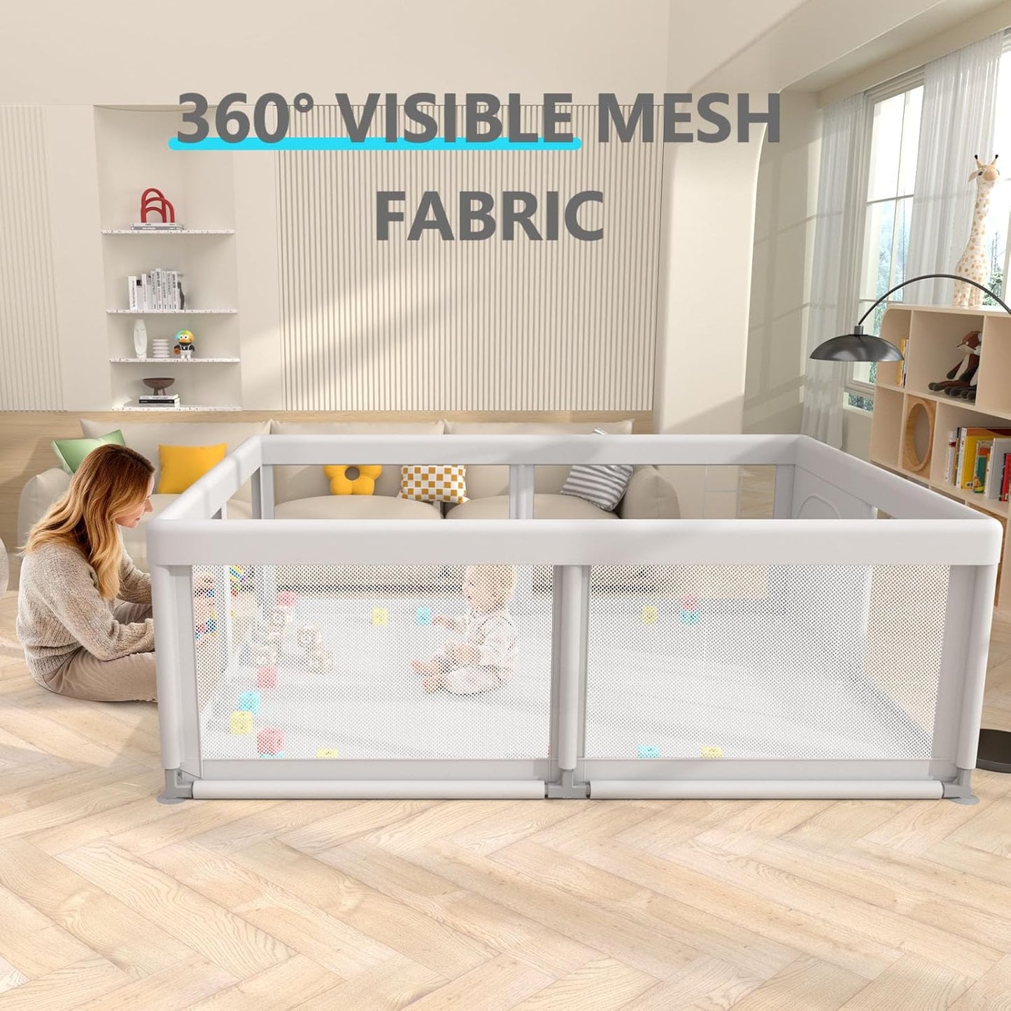 Hiaksedt Baby Playpen 50x50 Inch, Play Pens for Babies and Toddlers Baby Fence Play Yards for Indoor & Outdoor with Breathable Mesh Anti-Fall Playpen
