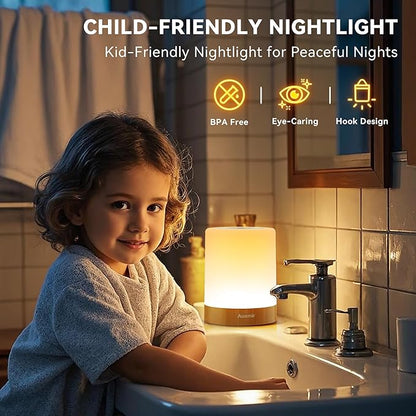 Auxmir Night Light for Kids Baby, Dimmable Touch Lamp for Nursery, 11 RGB Colors 5 Brightness, Portable Rechargeable Table Lamp for Nightstand, Kids Night Light for Bedroom Living Room, Brown-2 Pack
