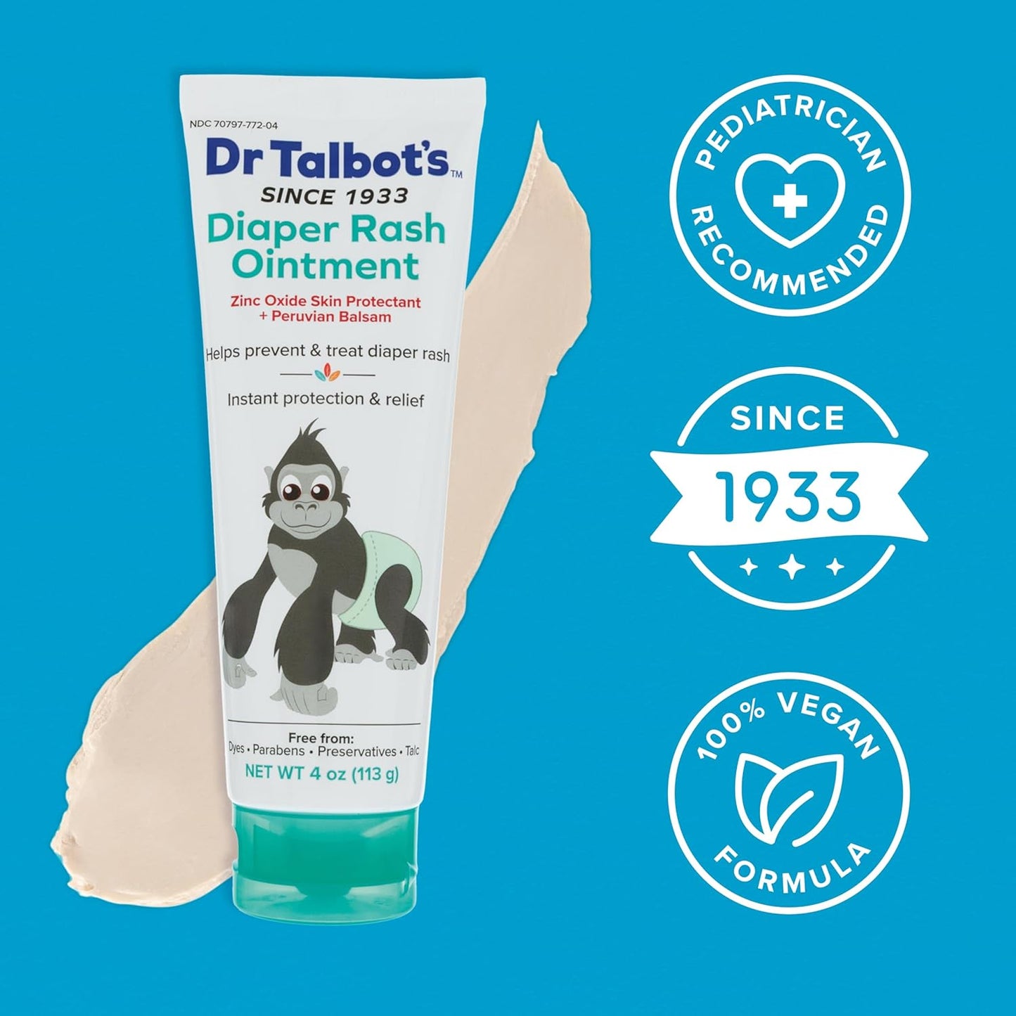 Dr. Talbot's Baby Diaper Rash Ointment - 2 oz - Zinc Oxide Skin Protectant with Peruvian Balsam - Treats and Prevents Rash