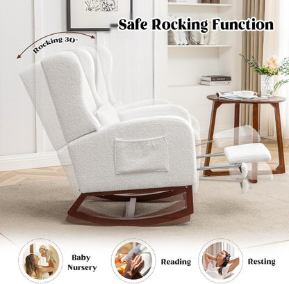 HCHAIRH Rocking Chair Nursery, Nursery Rocking Chairs with Foot Rest, Comfy Fabric Glider Rocker Nursing Chair with High Back for Nursing, Living Room, Bedroom, Beige