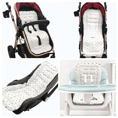 Baby Stroller Cushion,Infant Car Seat Insert-Reversible Universal Breathable and Soft Newborn seat Liner for Stroller,100% Cotton Seat Pad Liner for Newborns-34x78cm,1 Pack(White+Grey Cross)