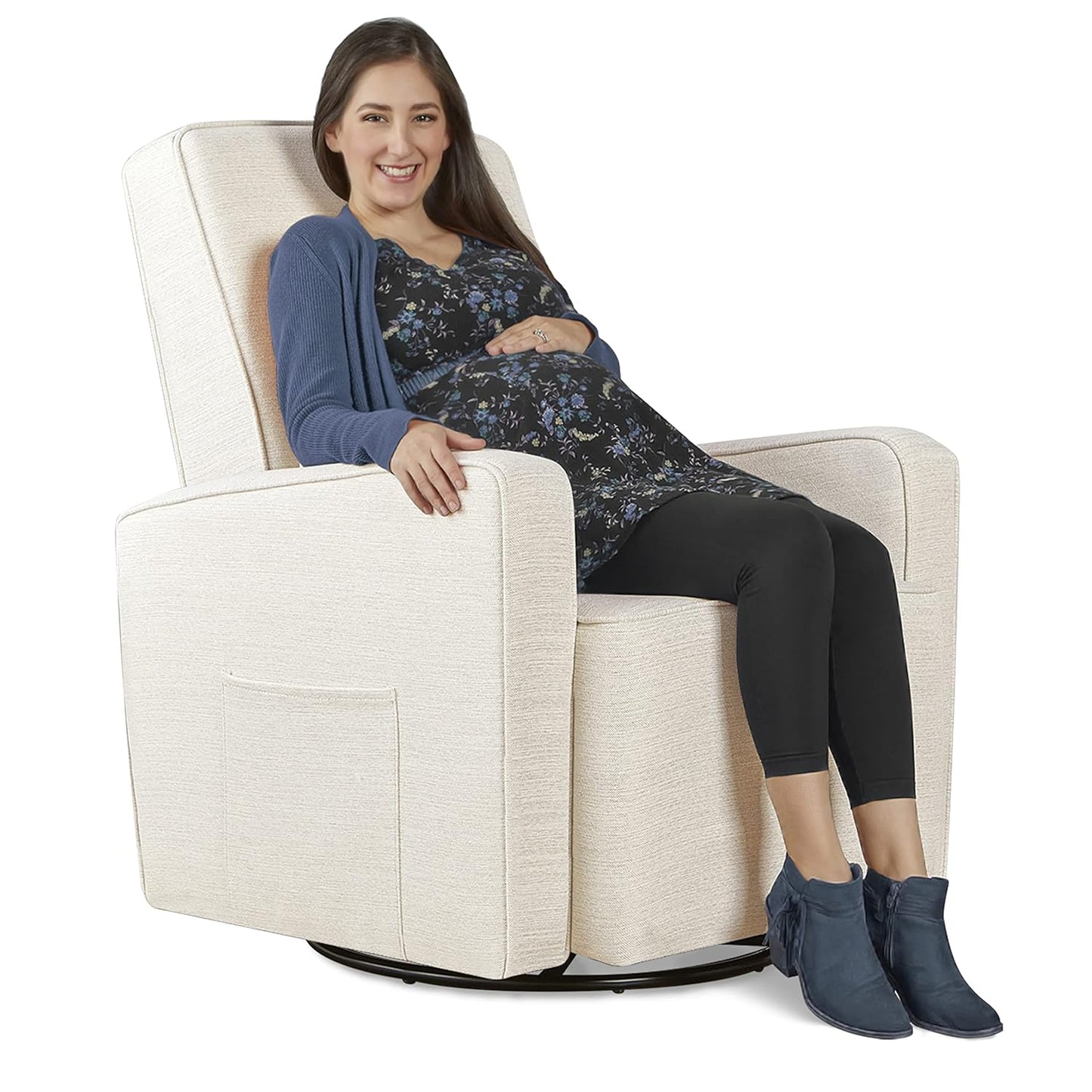 Evolur Holland Upholstered Plush Seating Glider Swivel, Glider Chair for Nursery in Harbor, Modern Nursery Glider, Tool-Free Assembly, Easy to Clean, Environmentally Conscious Glider