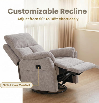 Swivel Rocker Chair, 360°Swivel Rocker Chairs with High Back Arms, Rocking Lazy Boy Chairs, Upholstered Swivels Corduroy Glider for Living Room, Bedroom, Nursing, Beige