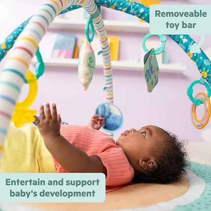 Bright Starts Disney Baby Stitch Party in Paradise Play Gym & Mat, Includes 5 Take Along Toys with Removable Stich Plush, Ages 0M+