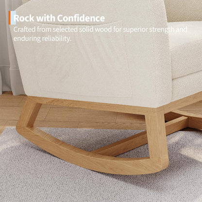 Modern Rocking Chair for Living Room, Comfortable Recliner Rocker with Side Pocket, Soft Linen Upholstered Glider Chair for Bedroom, Nursery, Lounge-Grey