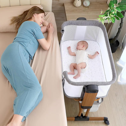 Ezebaby 3-in-1 Rocking Bassinet for Baby Adjustable Baby Bassinets Bedside Sleeper with Wheels Storage Basket and Mesh Sides for Newborn Infant