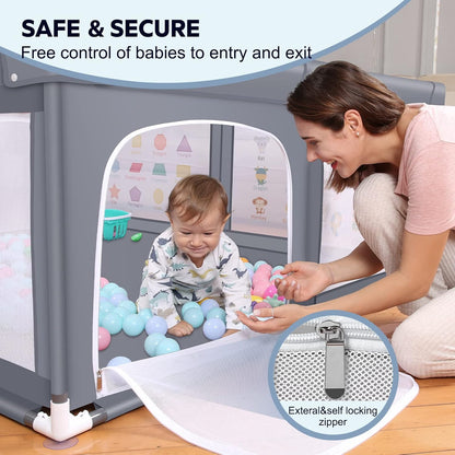 Premium Baby Playpen with Mat, 71x60 Inches Extra Large Playpen for Babies and Toddlers, Indoor & Outdoor Activity Center, Safety Baby Play Pen with Gate Prints