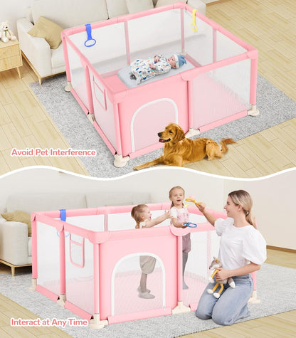 Dripex Baby Playpen, 47"x47" Small Playpen for Babies, Enhanced Safety Baby Play Yard for Indoor & Outdoor, Infant Play Pen with Soft Breathable Visible Mesh, Anti-Fall Design & Easy Setup, Grey