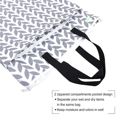 wegreeco Reusable Hanging Wet Dry Cloth Diaper Bag (Grey Leaf, Grey)