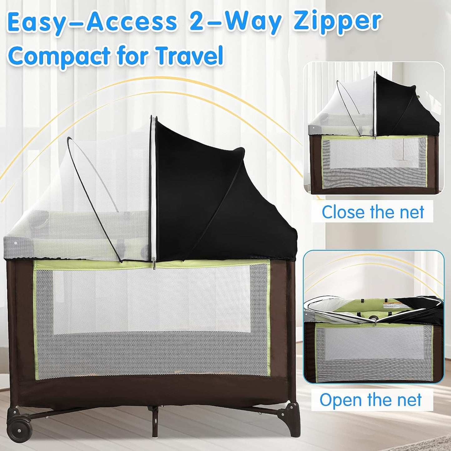 Bassinet Mosquito Net Cover - Half-Blackout Mosquito Net for Baby Crib & Bedside Sleeper, Breathable Crib net with 2-Way Zipper, Sun-Blocking Baby Mosquito Net Cover (Gray-Small)