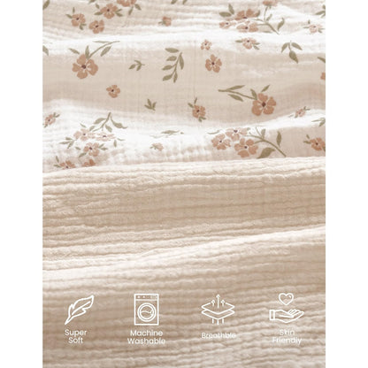 Konssy Muslin Mini Crib Sheets, 100% Soft Cotton Pack and Play Sheets for Pack N Play Mattress, Playard Baby Crib Sheets for Baby Girls (Floral, Pink)