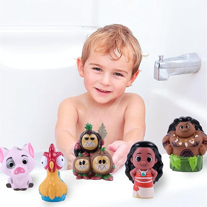 Disney Moana - 5 Piece Jumbo Squirter Bucket - Bath Toys for Baby and Toddlers - Includes Organizer Bucket - Store Bath Time Water Toys