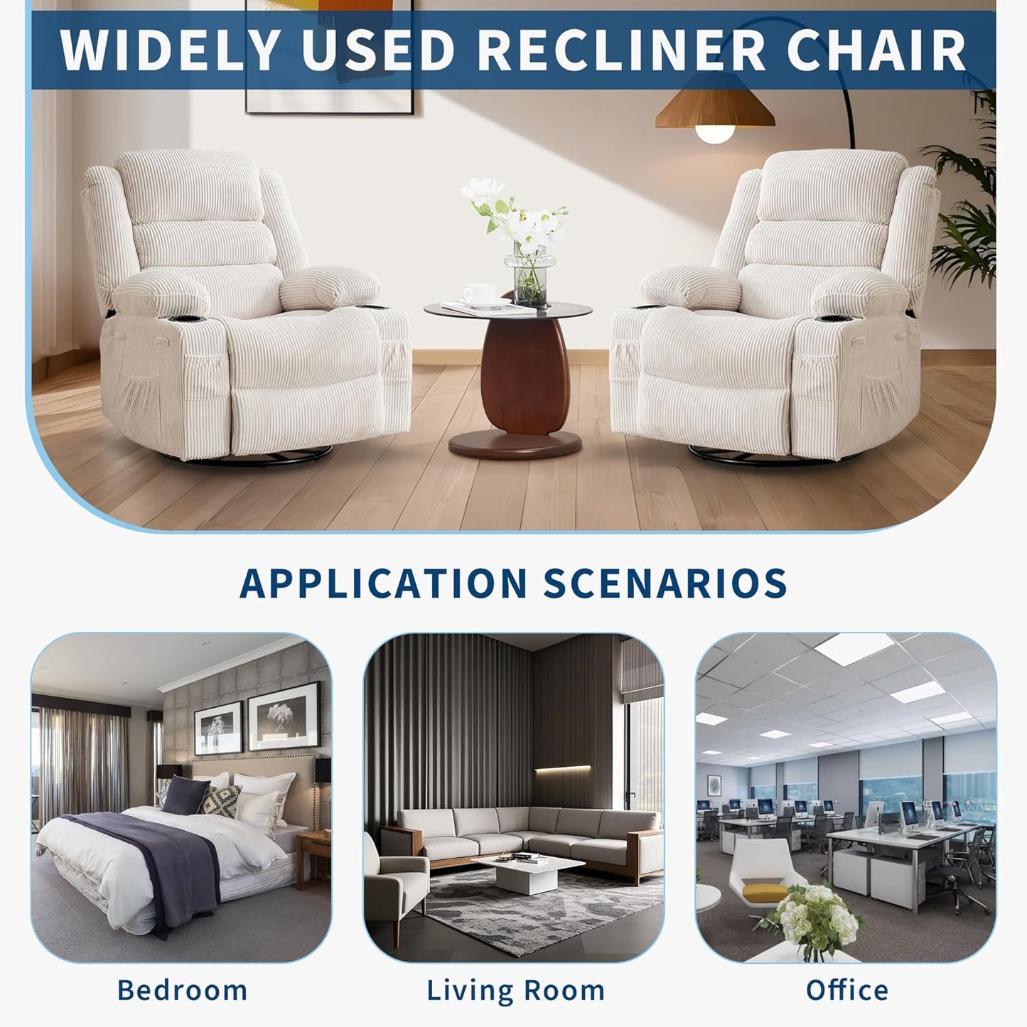 Rocking Recliner Chair for Adults Wide 360° Swivel Rocker Recliner with Cup Holder Nursery Glider with Upholstered Deep Seat Linen Lazy boy Chair for Living Room Browm