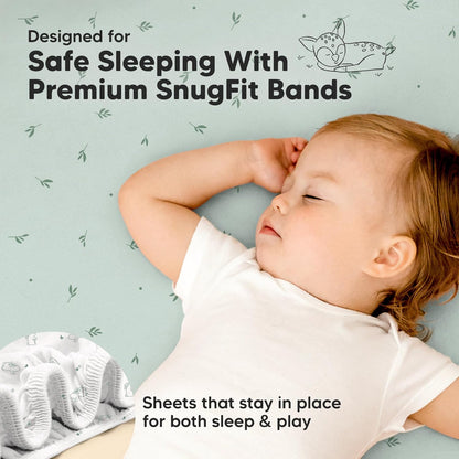 2-Pack Waterproof Pack and Play Sheets, Mini Crib Sheets Fitted for Boy, Girl - 38 x 26 Viscose from Bamboo Pack N Play Mattress Sheets for Graco, Toddler Playard Baby Crib Sheets Neutral (Blue Flax) - Colors B
