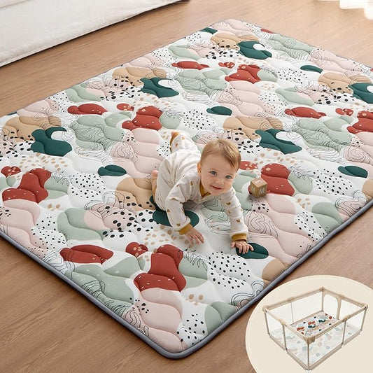 Blissful Diary Baby Play Mats for Floor, 72x48 Inch Extra Thicker & Large Soft Cushioning Foam Playmats for Babies and Toddlers, Foldable Washable Baby Crawling Mat for Playpen, Modren Abstract