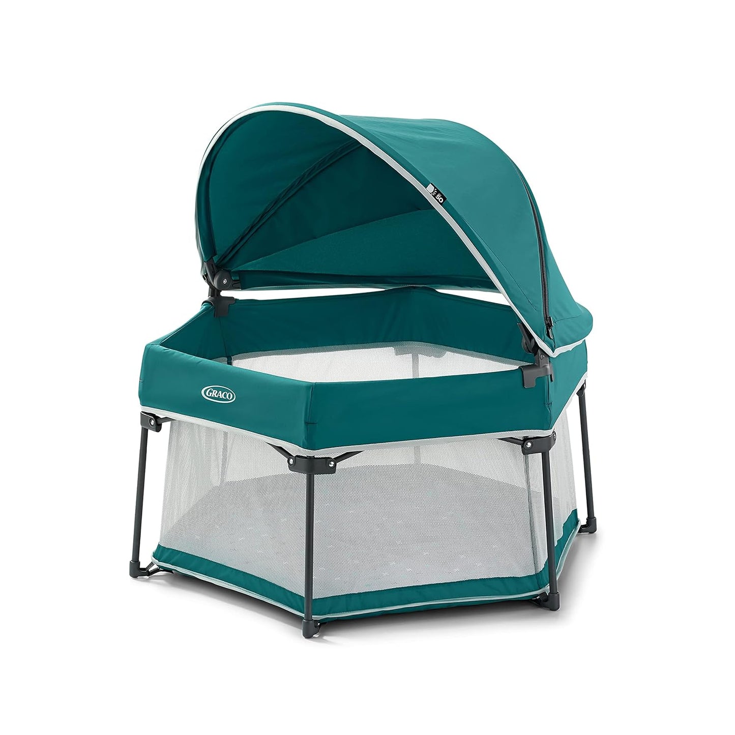 Graco® Lite Traveler 4 in 1 Playard with 4 Modes, Bedside Bassinet, Toddler Playpen, Free Play and Slumber Tent Mode, Lightweight Portable Playard with Canopy and Carry Bag