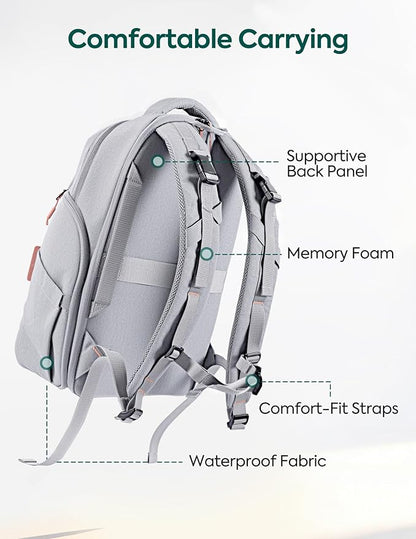 Babelio Grid Wizard Diaper Bag Backpack - Multi Function Waterproof Diaper Bag, Travel Essentials Baby Bag with Insulated Bottle Holders, Baby Shower Gifts, Grey