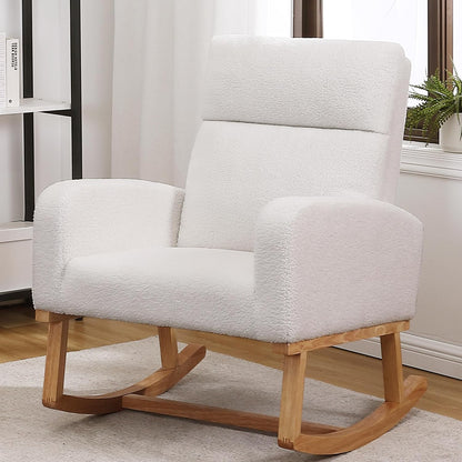 HCHAIRH Rocking Chair Nursery, Upholstered Fabricr Nursing Rocking Chairs with Soft High Back, Modern Nursery Glider Rocker for Mom Living Room, Bedroom, Camel