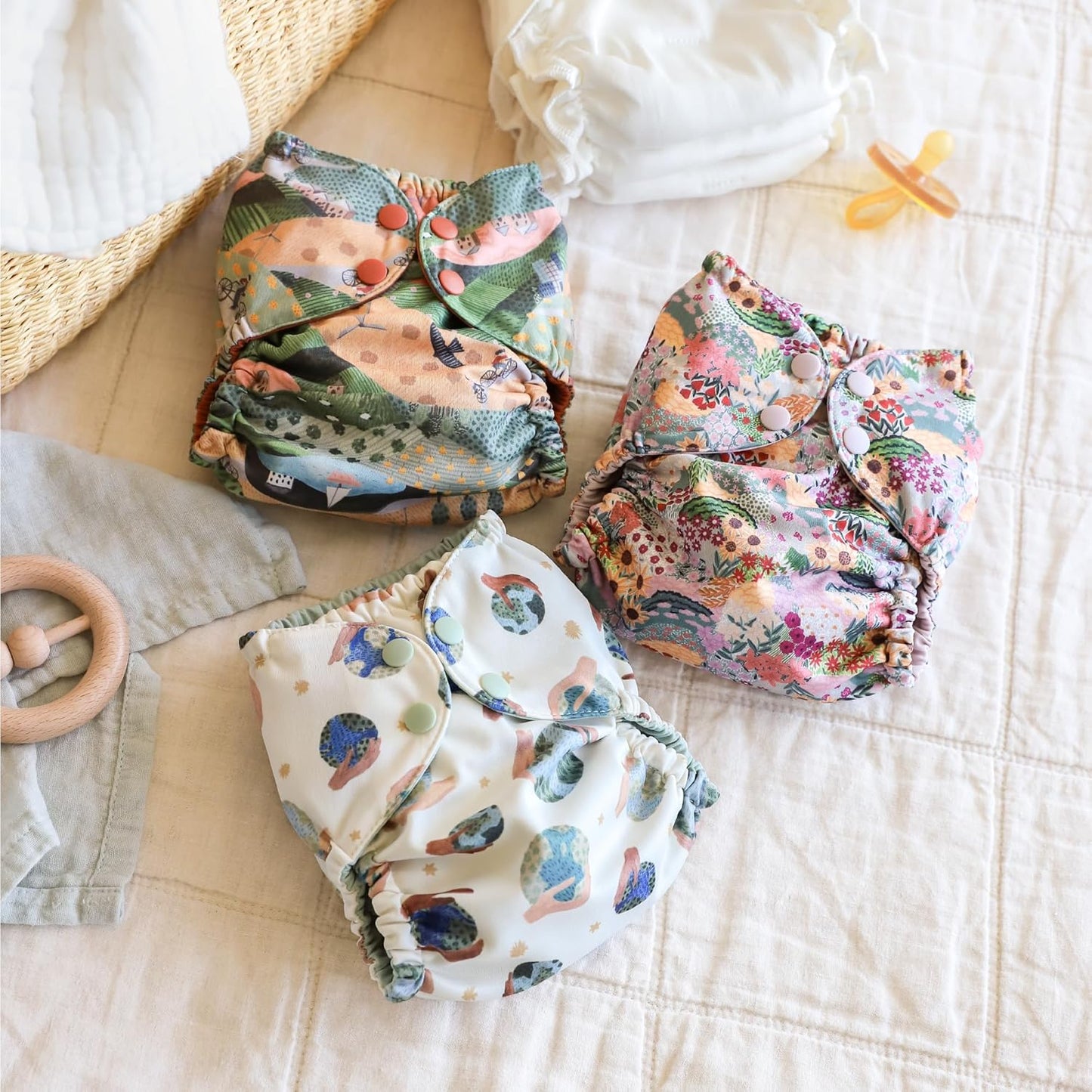 Esembly Cloth Diaper Cover - Reusable Swim Diaper, Waterproof, Breathable - Adjustable Outer Layer Over Absorbent Inner for Blowout Protection - Sea Glass, Size 2 (18-35lbs)