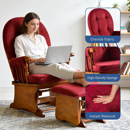 Rubber Wood Gliding Rocking Chair for Nursery, Rocking Chair Glider Rocker with Arm Rest, Padded Cushion for Living Room Bedroom Reading Room, 280lbs Weight Capacity, Blue