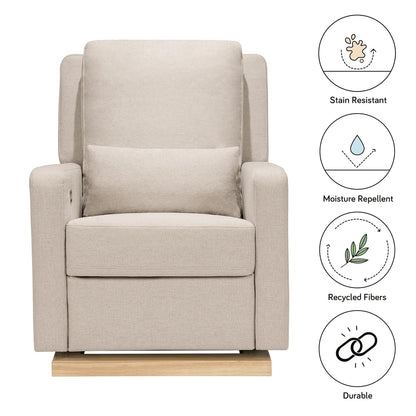 Babyletto Sigi Electronic Power Recliner & Swivel Glider with USB Port in Performance Beach Eco-Weave with Light Wood Base, Water Repellent & Stain Resistant, Greenguard Gold and CertiPUR-US Certified