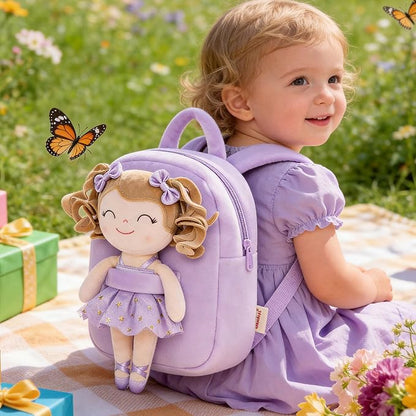 Gloveleya Toddler Backpack Baby Ballerina Girl Gifts Plush Curly Hair Ballet Backpack - White Purple 9 inches