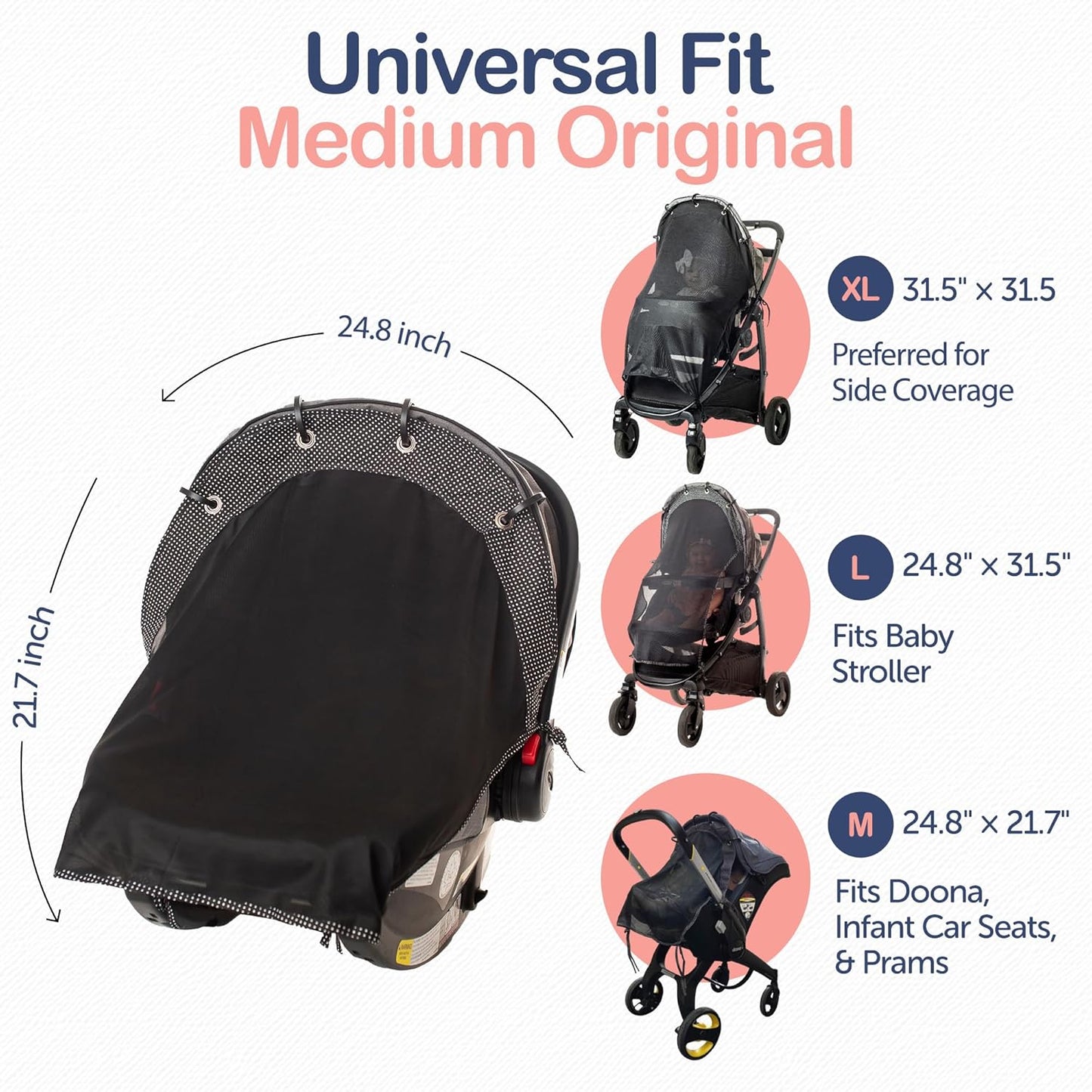 Stroller Sun Shade Extender – Universal Clip-On Baby Stroller Sun Shade Cover, UV Protection, Breathable See-Through Mesh, Adjustable Fit, Large Black