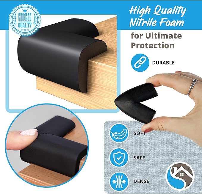 12-Pack Baby Proofing Corner Protectors, Furniture Corner and Edge Safety Bumpers, Soft Rubber Foam Cushion Covers, 3M Taped Corner Guards, Baby Child Proofing Pads, Table Corner Covers, Black