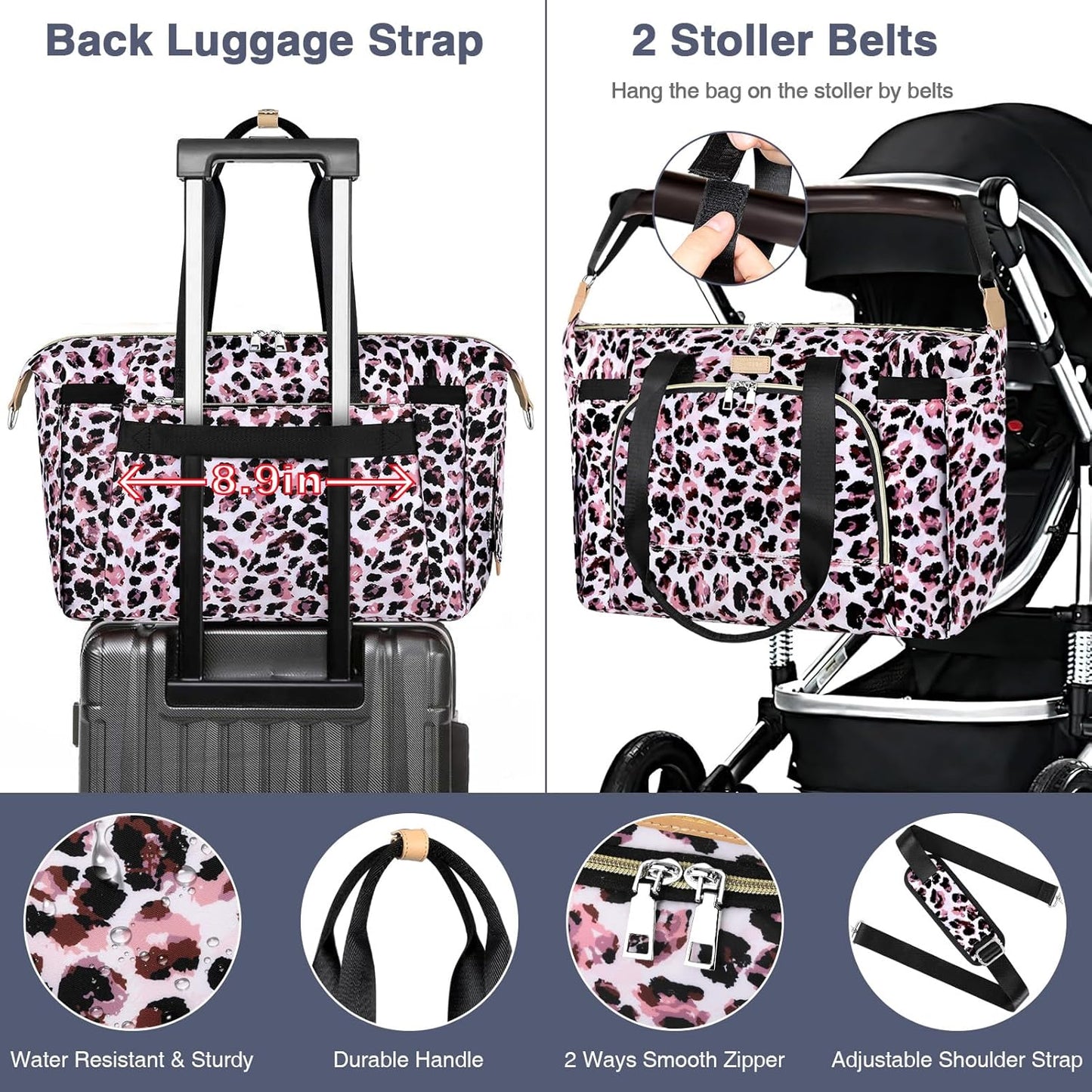 ITIEZY Diaper Bag Tote for Baby - Large Mommy Bag with Portable Changing Pad Pacifier Case, Hospital Bags Travel Baby Bag