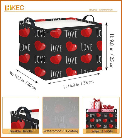 Rectangle Storage Basket with Handles,Collapsible Storage Bin,Books Box,Gift Basket(Red Heart)