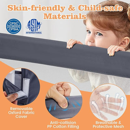 HONEY JOY Bed Rail for Toddlers, Extra Long, Foldable Portable Swing Down Safety Bed Guard Rail, Toddler Bed Rails for Crib, King Queen Full Twin Size Bed Mattress (Gray, 2 Pack, 47 Inch)