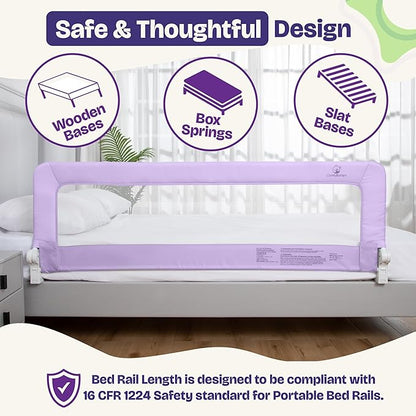 ComfyBumpy 1-Pack Bed Rail for Toddlers 55.5" L x 19.5" H | Toddler Bed Rails for Twin, Full, Queen & King Mattress Size | Swing Down Rail Guard | Mattress Side Rail for Kids | Purple