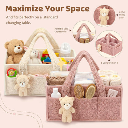 Shinylin 2 Pack Diaper Caddy Organizer Baby Caddy Organizer with Handle Nursery Storage Bin and Car Storage Basket for Diapers, Wipes, Newborn Necessities Baby Shower Gifts(Lily Green and Ivory)