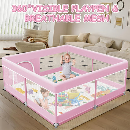 XVISHX Baby Playpen 50 x 50 Inch Play Pen Playards, Playpen for Babies and Toddlers, Baby Playard for Indoor & Outdoor Active Center Game Fence, with Skin-Friendly Fabric and Soft Breathable Mesh Grey