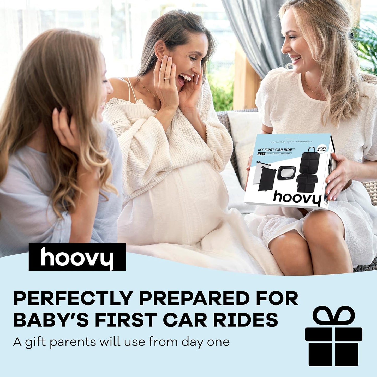 Hoovy My First Car Ride™ 3-in-1 Baby Car Essentials Bundle, Roller Sun Shades, Rear-Facing Mirror, and Seat Protector