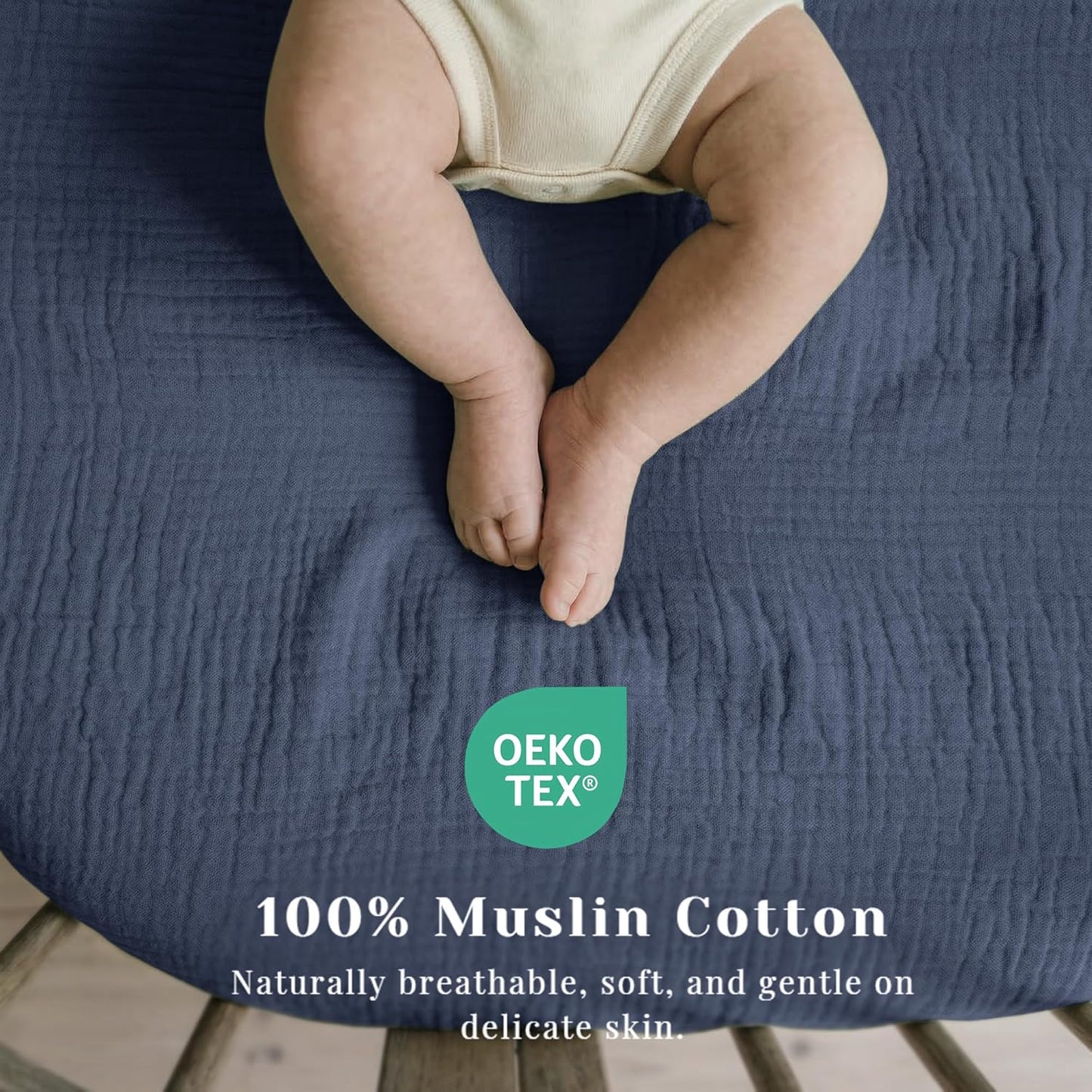 Muslin Bedside Sleeper Bassinet Fitted Sheets, 3 Pack Cotton Baby Sheet for Boys & Girls, Soft, Compatible with Baby Delight, Dream On Me, AMKE and Other Rectangle Mattress (Nightfall Blue)