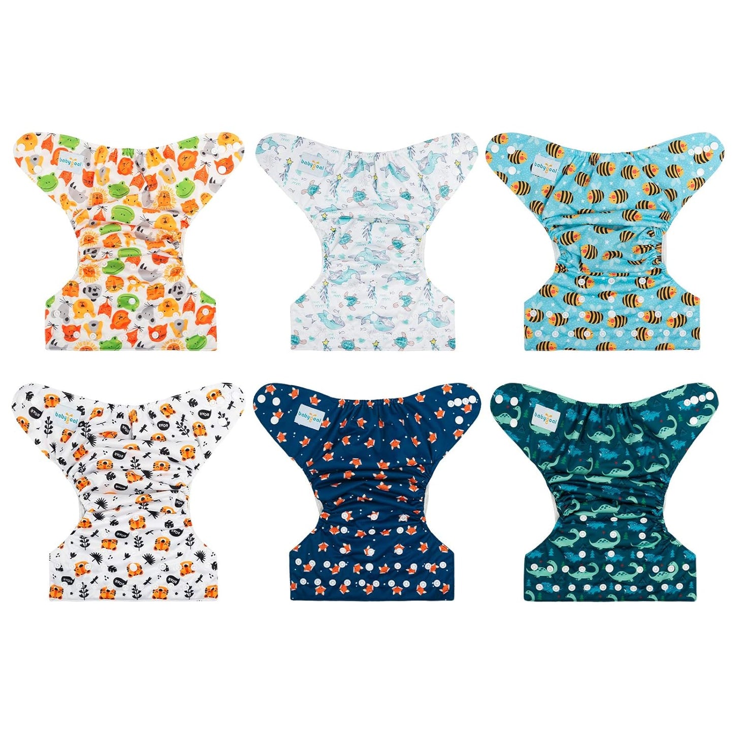 babygoal Cloth Diaper Covers 6 Pack with Wet Bag for Fitted Diapers and Prefolds with Double Gussets, Adjustable and Reusable for Baby Boys and Girls