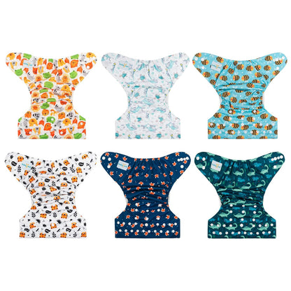 babygoal Cloth Diaper Covers 6 Pack with Wet Bag for Fitted Diapers and Prefolds with Double Gussets, Adjustable and Reusable for Baby Boys and Girls