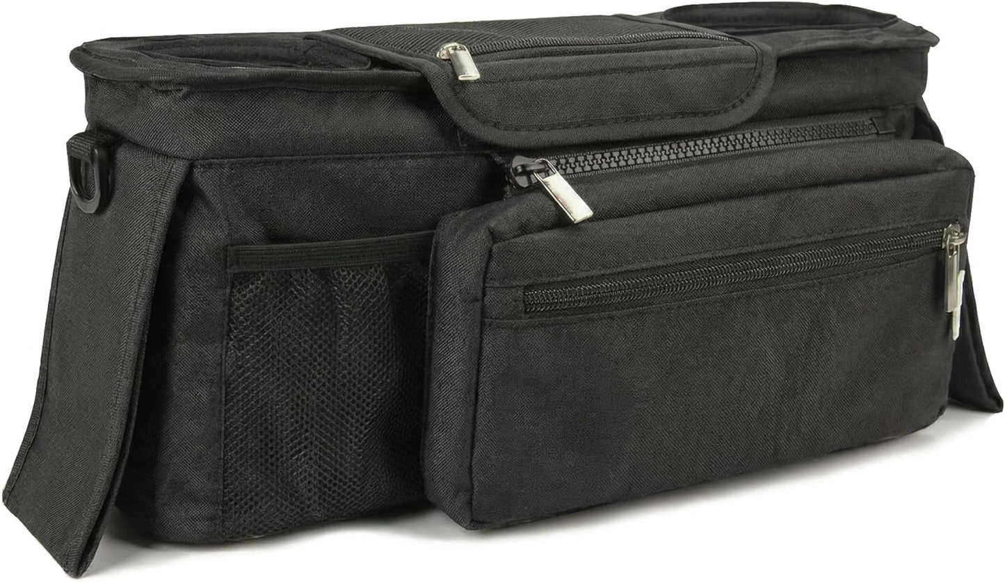 Universal Stroller Organizer, Grey - 2 Insulated Cup Holders - Non-Slip Stroller Caddy Bag - Detachable Phone Pouch - Fits Uppababy, Nuna - New Mom Essentials