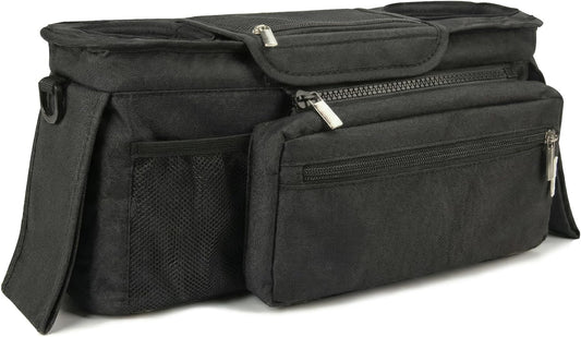 Universal Stroller Organizer, Grey - 2 Insulated Cup Holders - Non-Slip Stroller Caddy Bag - Detachable Phone Pouch - Fits Uppababy, Nuna - New Mom Essentials