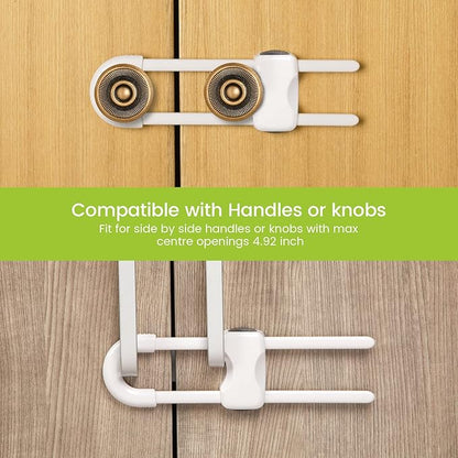 Jetec 10 Pieces Cabinet Locks for Babies, U-Shaped Proofing Drawers Safety Child Locks Adjustable, Easy to Use Childproof Latch for Knob Handle on Kitchen Door Storage Cupboard Closet (White)