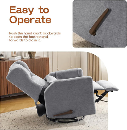 Power Recliner Chair Swivel Glider with Adjustable Headrest，Oversized Swivel Rocker Recliner with Lumbar Support, Upholstered Nursery Glider Recliner for Living Room,White