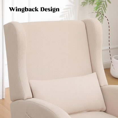 HCHAIRH Rocking Chair Nursery, Nursery Rocking Chairs with Foot Rest, Comfy Fabric Glider Rocker Nursing Chair with High Back for Nursing, Living Room, Bedroom, Beige