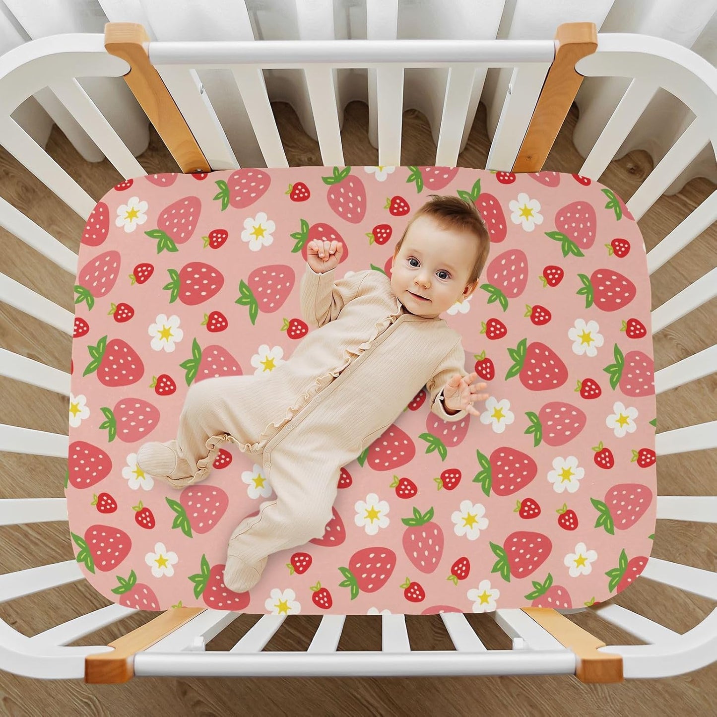 Fitted Crib Sheets White Bears with Clouds Stretchy Portable Playard Sheets for Baby Toddler, Breathable Soft Mini Crib Mattress 39 x 27 in for Boys and Girls