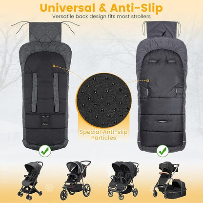 Orzbow Universal Stroller Footmuff, Winter Baby Bunting Bag for Stroller - Baby Sleeping Bag with Coral Fleece Lining for Cold Weather, Water-Repellent, Winter Must Have for Toddler Kids, Dark Grey
