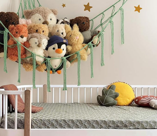 mirolam Stuffed Animal Hammock Corner Net for Toys Storage Hanging Stuff Animal Organizer Holder Matcha Green Room Bedroom Nursery Decor Organization