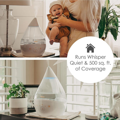 Crane 4-in-1 Drop 2.0 Ultrasonic Cool Mist Humidifier with Sound Machine, Night Light, Aroma Tray, 1 Gallon Top Fill, Blue & White