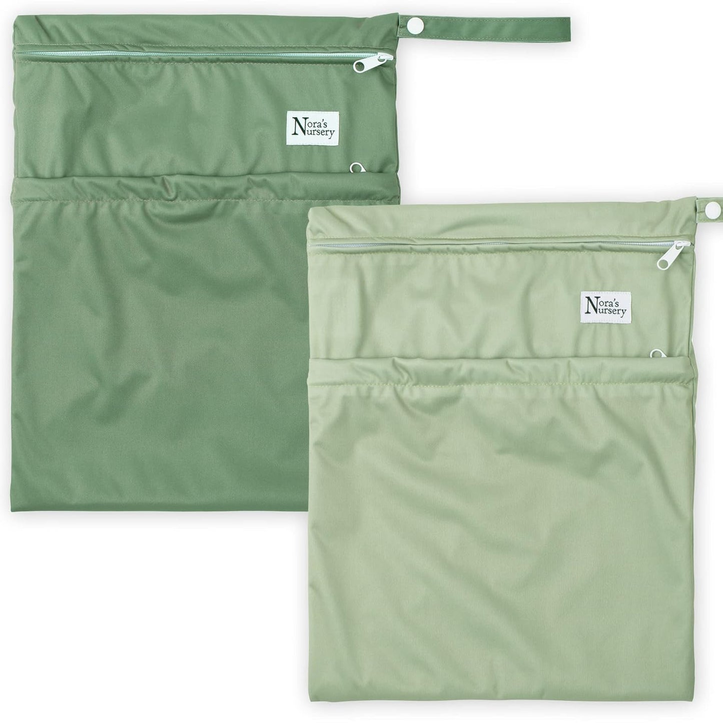 Nora's Nursery Reusable Wet Dry Bag for Cloth Diapers, Washable Pod with Large Zipper Opening, 2-Pack Waterproof Diaper Pods with Detachable Snap, Wet Bags for Cloth Diapers