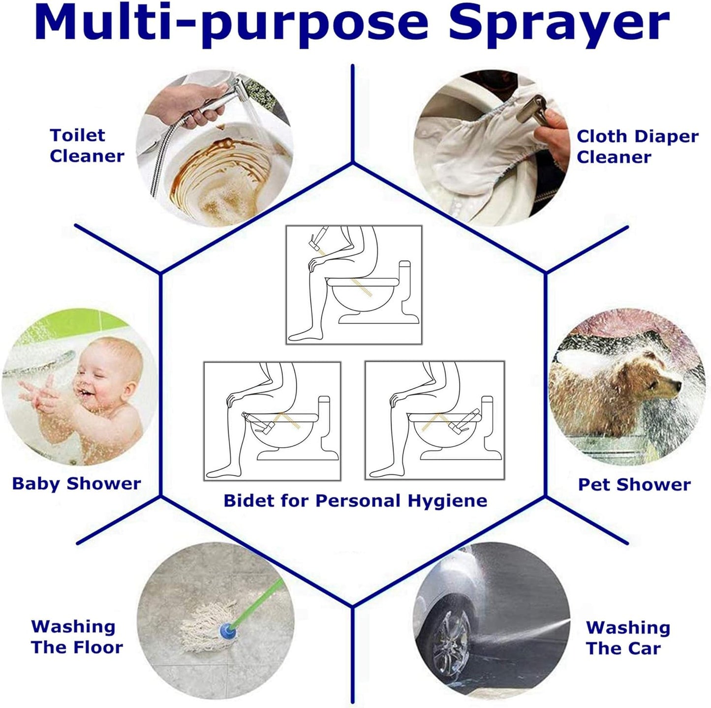 HILFA Handheld Bidet Sprayer for Toilet,Multi-function for Baby Cloth Diaper Sprayer, Shattaf Sprayer, Pets Shower -Quality 304 Stainless Steel Material,Brushed,80ZY14-BN